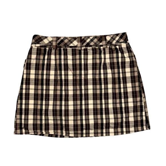 Y2k White Stag Plaid Skort Belted Brown Cream Size 10 Vintage Trashy Y2k Grunge - Picture 2 of 3